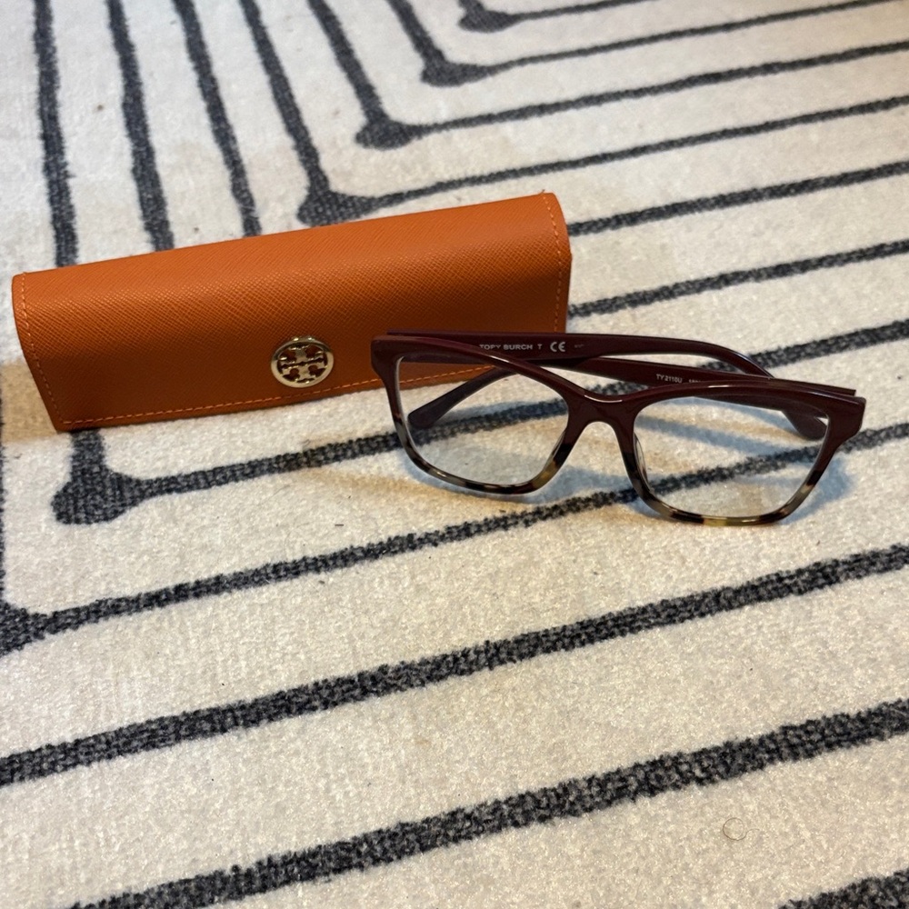 Tory Burch Burgundy Glasses with Orange Case